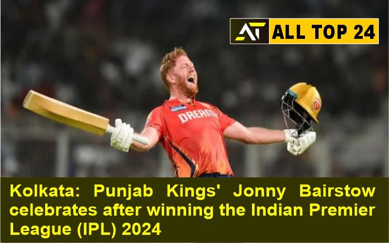 Kolkata Punjab Kings Jonny Bairstow celebrates after winning the Indian Premier League (IPL) 2024