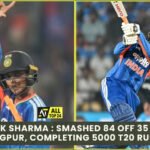 Abhishek Sharma : Smashed 84 Off 35 Balls In Nagpur, Completing 5000 T20 Runs.