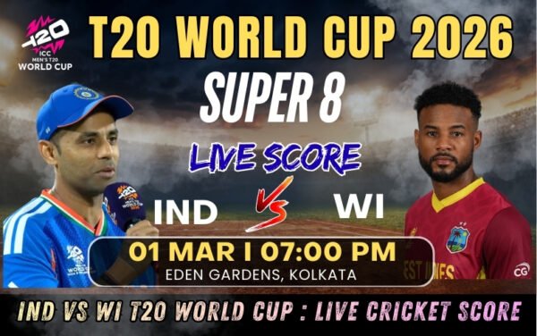 IND vs WI : T20 World Cup Super 8 Live Cricket Score